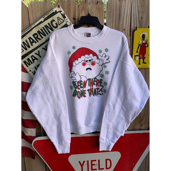 Vintage 90s White Christmas crewneck sweatshirt with "Been There Done That" XXL - Picture 1 of 9